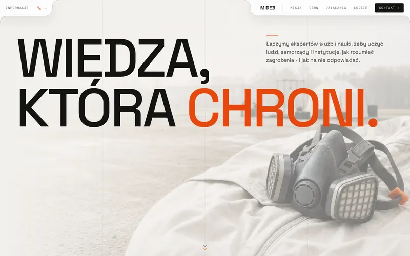 MIDEB, sekcja hero fundacji z hasłem Wiedza, która chroni
